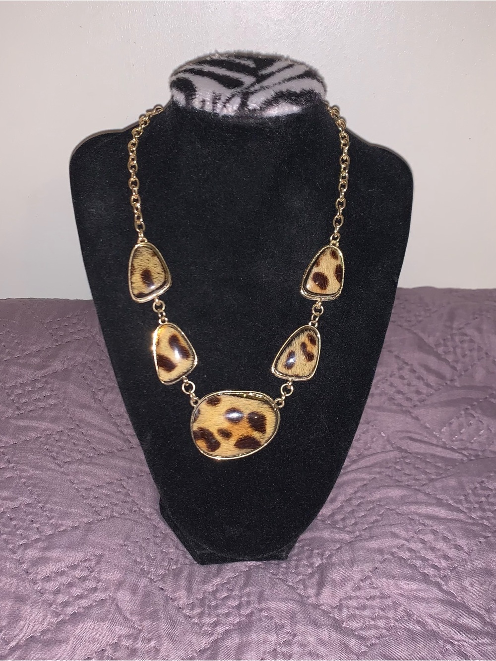 Leopard Print Statement Necklace - Gold Accent